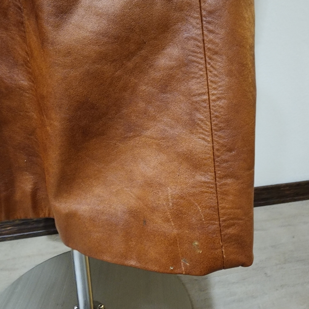 Vintage Leather Trench Coat Full Length 70s Genuine Cognac Leather size Medium - Picture 12 of 16
